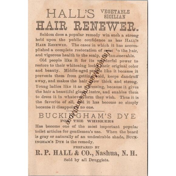 Vintage Hall's Vegetable Sicilian Hair Renewer Advertising Trade Card PB23 - Picture 2 of 2